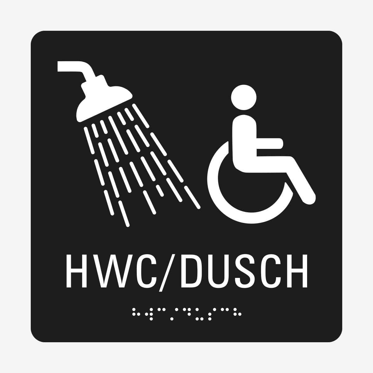 Taktil skylt HWC och dusch